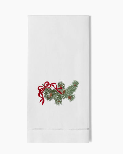 Pine Bough Ribbon Hand Towels, Set of Two