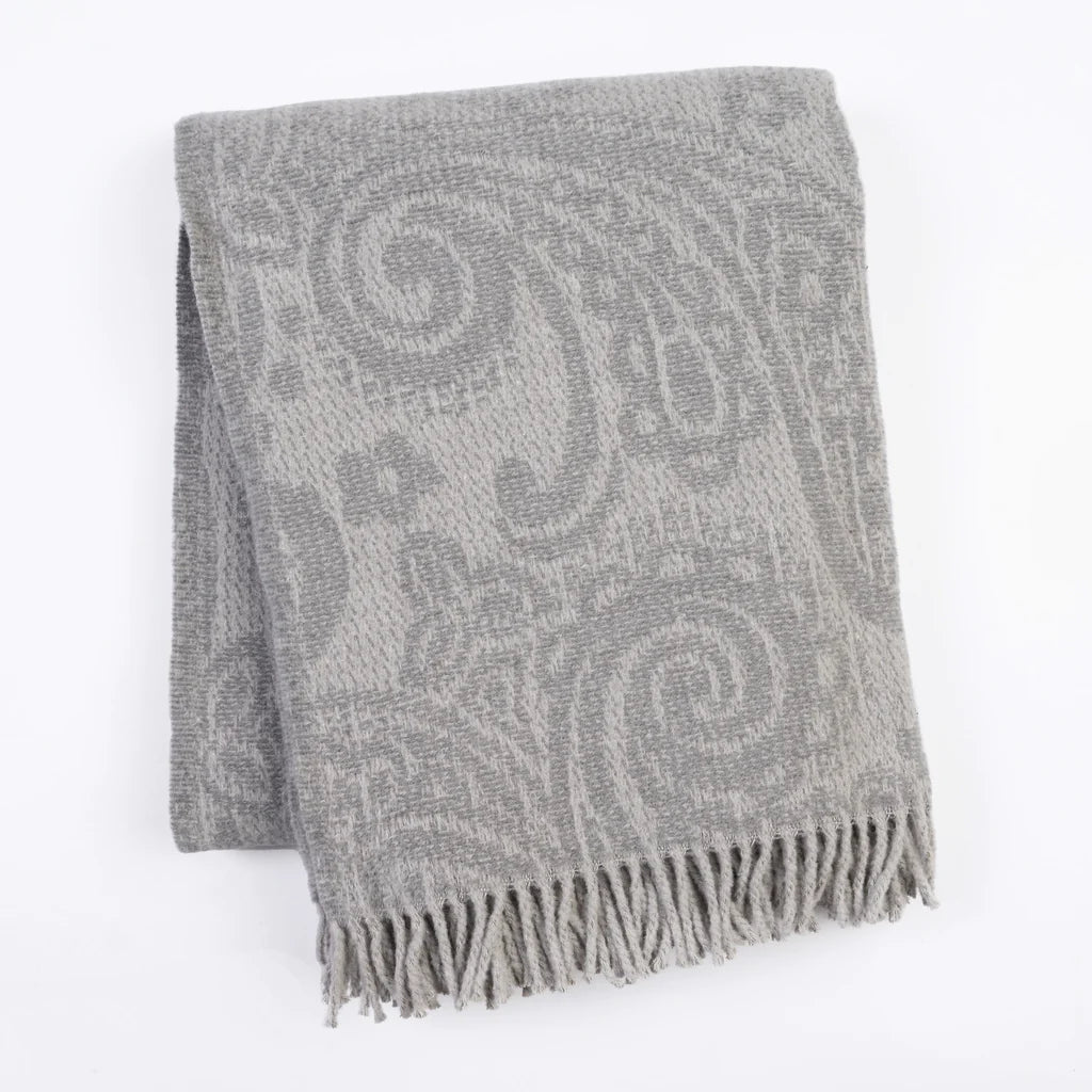 Paisley Pattern Plush Throw with Grey Fringe