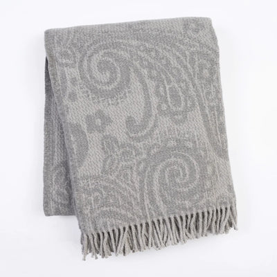 Paisley Pattern Plush Throw with Grey Fringe